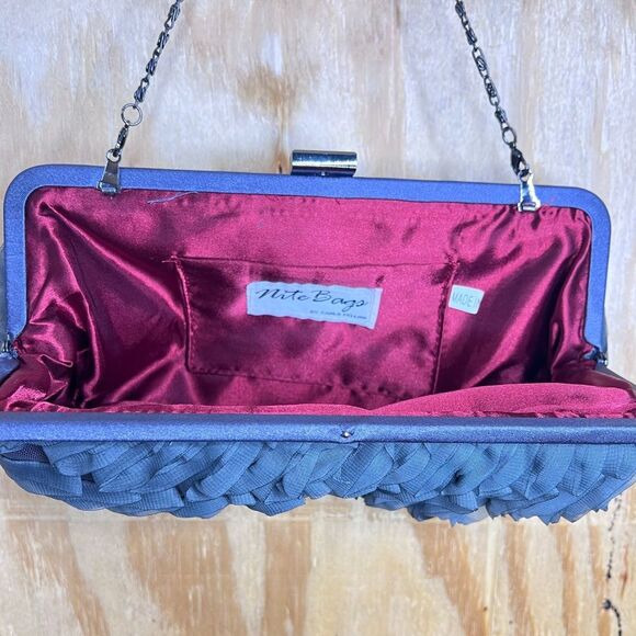 Rare Nite Bags by Carlo Fellini Elegant Grey Ruffled Clutch Evening Cocktail - Picture 5 of 11